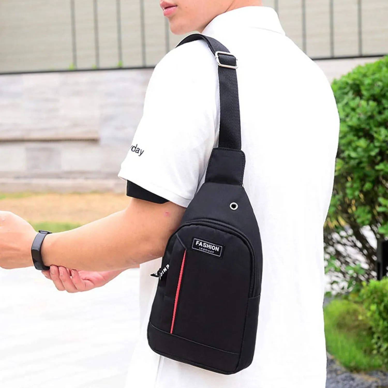 0322 Black Waterproof Anti Theft Crossbody fanny pack waist bag PU Leather Shoulder Bags Chest Men Casual fashion USB Charging earphone hook Sling Travel Messengers Bag