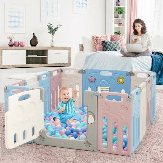 14-Panel Foldable Baby Playpen Kids Activity Centre-Multicolor