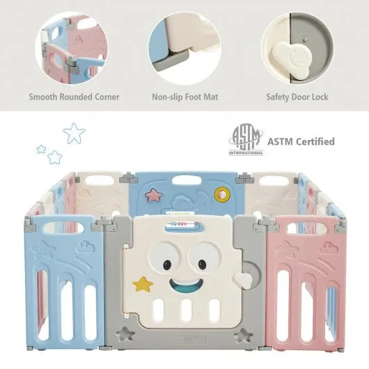 14-Panel Foldable Baby Playpen Kids Activity Centre-Multicolor