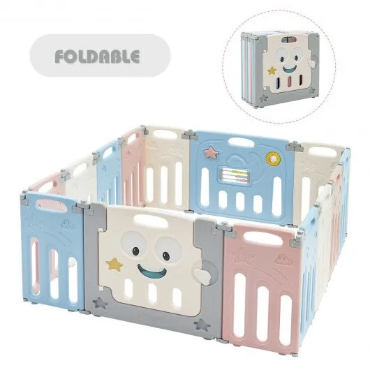 14-Panel Foldable Baby Playpen Kids Activity Centre-Multicolor