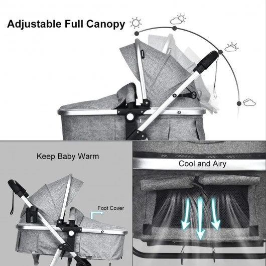 2 in 1 High Landscape Convertible Reversible Bassinet Pram-Light Gray