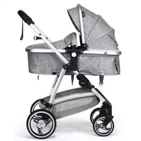 2 in 1 High Landscape Convertible Reversible Bassinet Pram-Light Gray