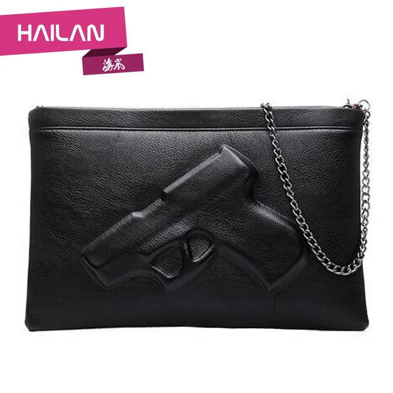 2016 New Vintage Designer Women's handbags Shoulder Messenger Bag 3d gun Clutch PU Leather Pistol Bag Chain Ladies Crossbody Bag