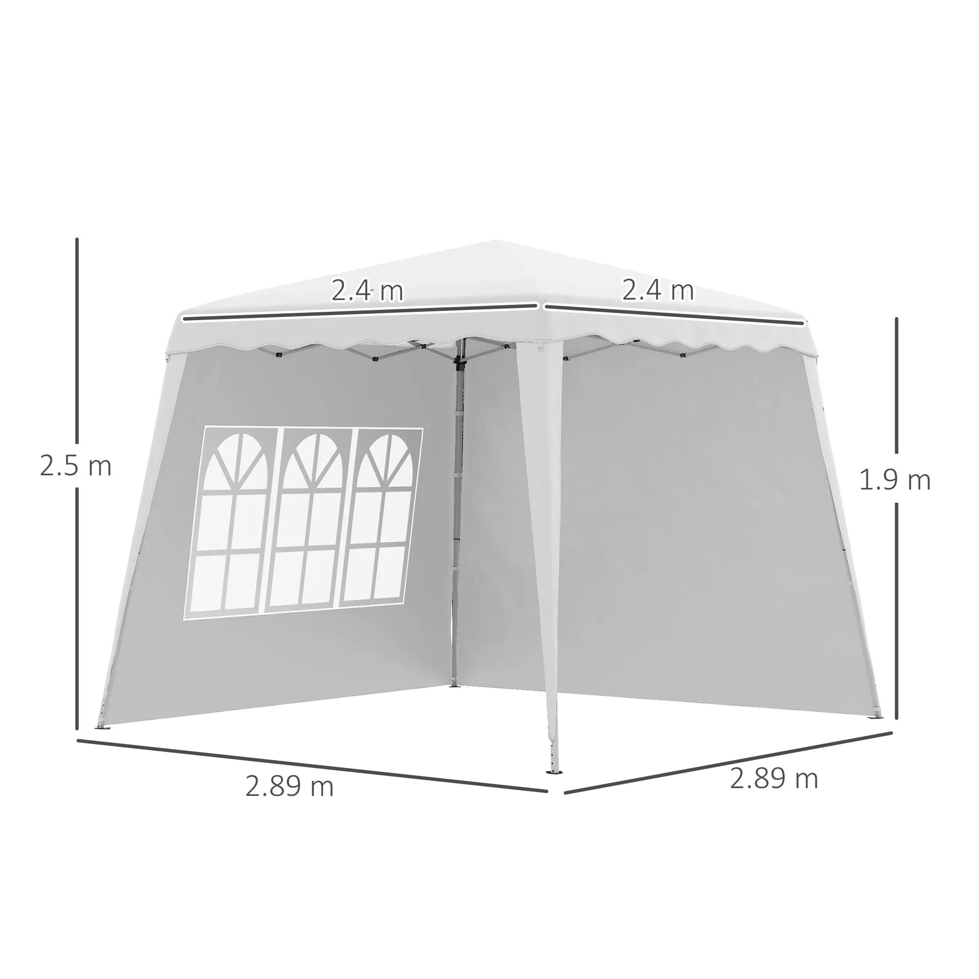 2.9 x 2.9m Pop Up Gazebo with 2 Sides, Slant Legs and Carry Bag, Height Adjustable UV50  Party Tent Event Shelter for Garden, Patio, White