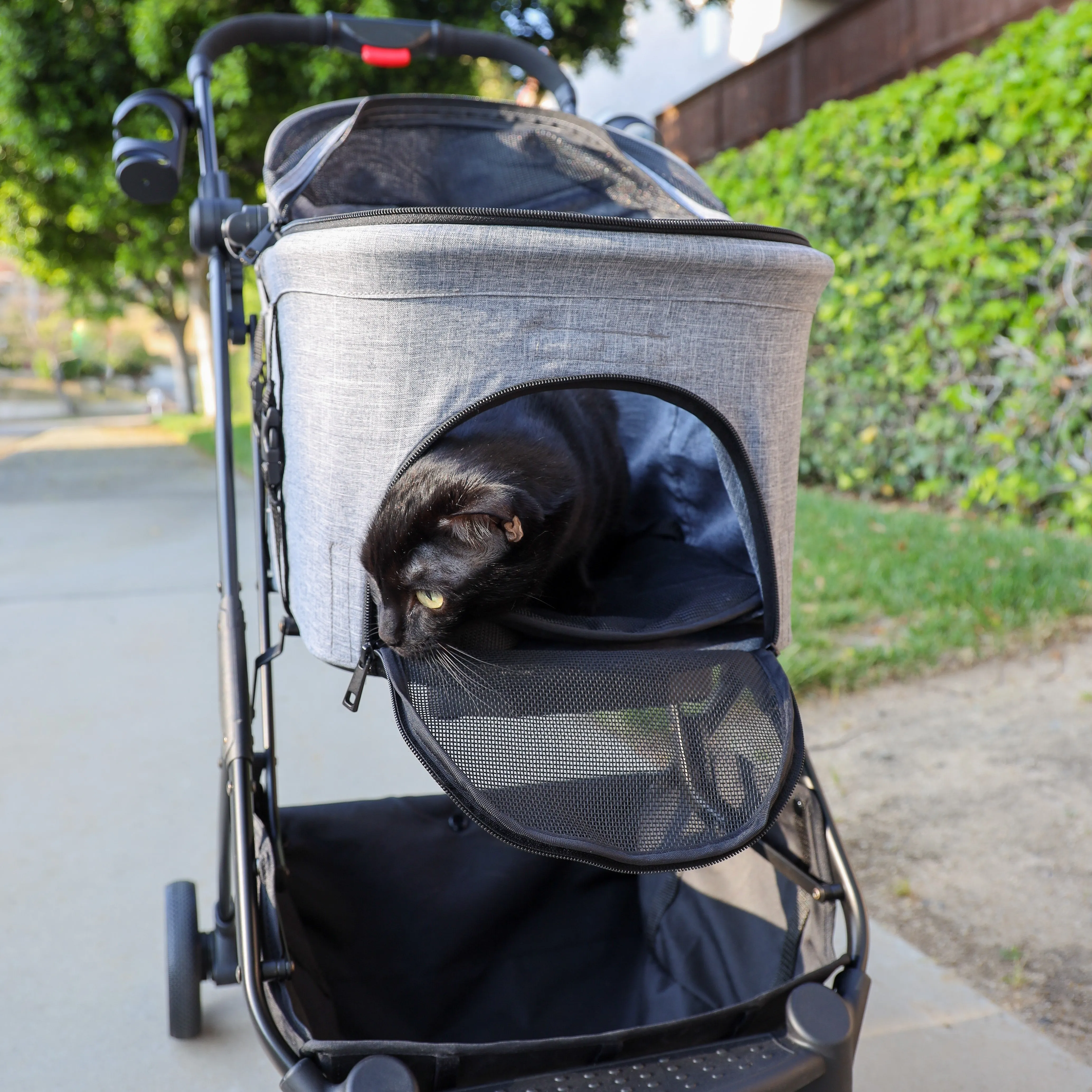 3-in-1 Travel Tri-Fold Pet Stroller: Detachable Carrier, Car Seat, Patented Pee Pad Insert, Lightweight, Collapsible, Pump-Free Wheels, Storage, Ventilation, Dual Wheel Brake, for Dogs, Cats, Small Animals, Supports up to 55 LBS