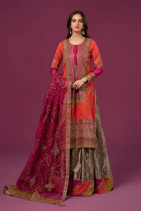 3 Piece Embroidered Raw Silk Suit | SF-EF24-27