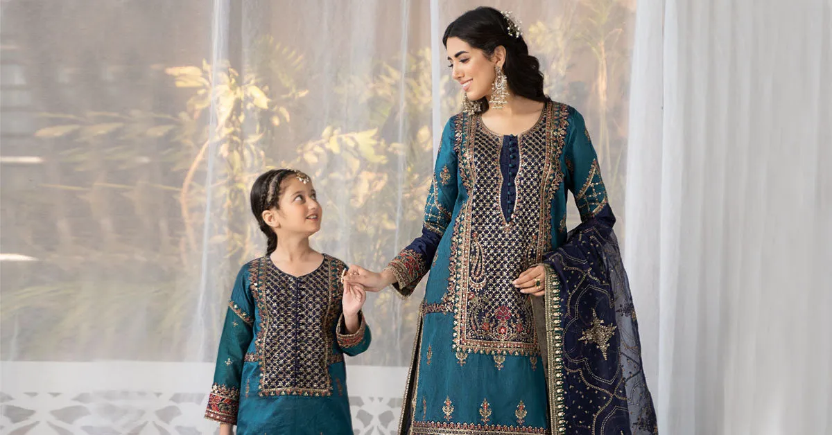 3 Piece Embroidered Raw Silk Suit | SF-EF24-27