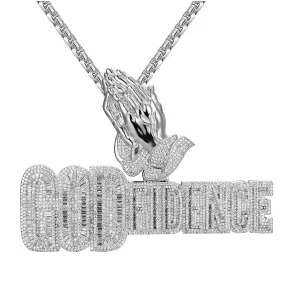 925 Silver Godfidence Praying Hands Baguette Bling Custom Pendant