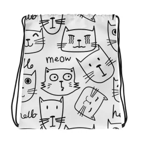 Abstract Kitty Cat Designer Drawstring Bag/Backpack