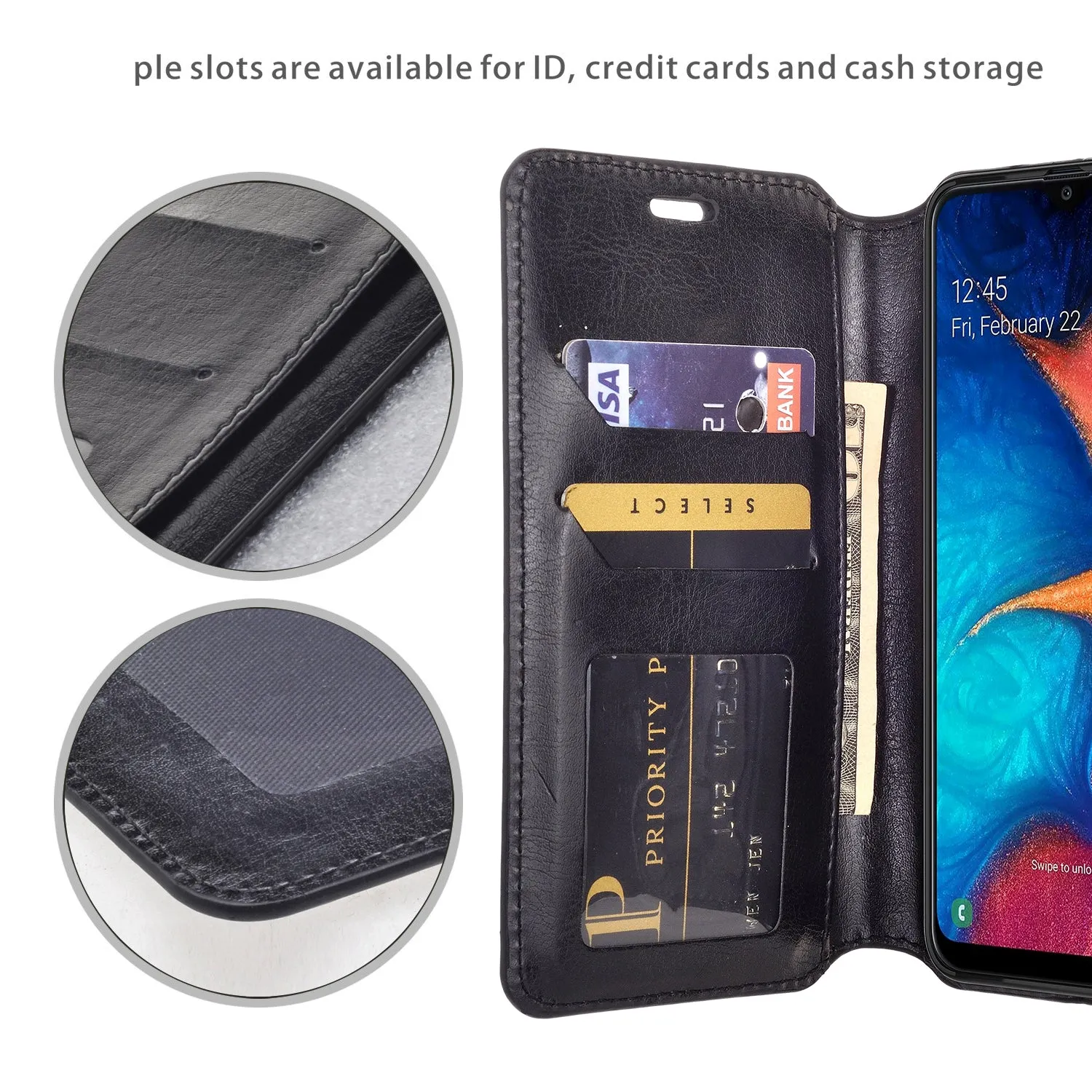 Alcatel 3V (2019) Case, 3V (2019) Wallet Case, Pu Leather Wallet Case [Kickstand] with ID & Credit Card Slots for 3V (2019)  - Black