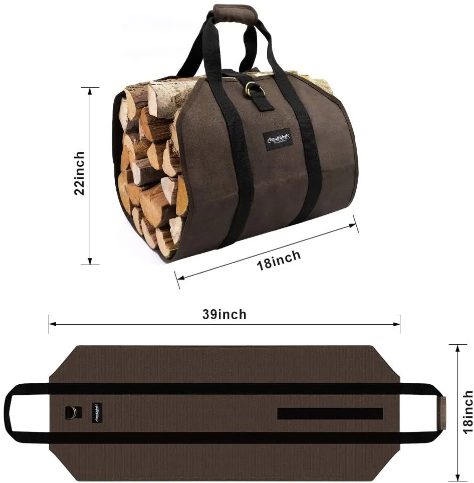 Amagabeli Firewood Carrier Waxed Canvas Log Carrier Bag Indoor Fireplace Log Holder Storage Tote Model Number BG290