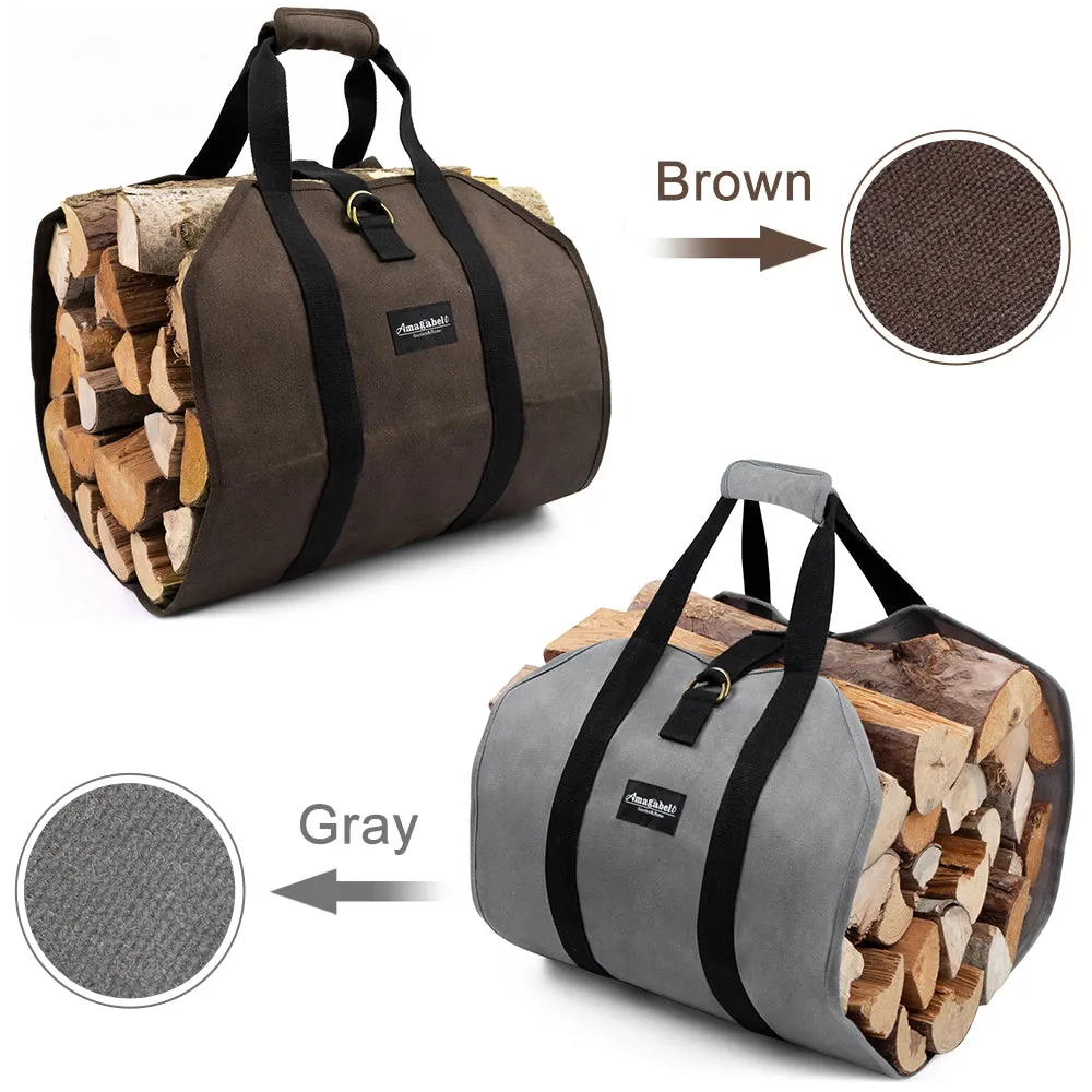 Amagabeli Firewood Carrier Waxed Canvas Log Carrier Bag Indoor Fireplace Log Holder Storage Tote Model Number BG290