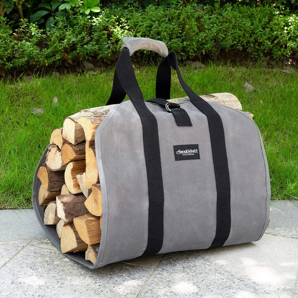 Amagabeli Firewood Carrier Waxed Canvas Log Carrier Bag Indoor Fireplace Log Holder Storage Tote Model Number BG290