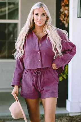 *APP EXCLUSIVE* Buttoned Long Sleeve Top and Shorts Set