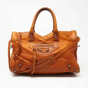 Balenciaga Cognac Motorcycle City Bag