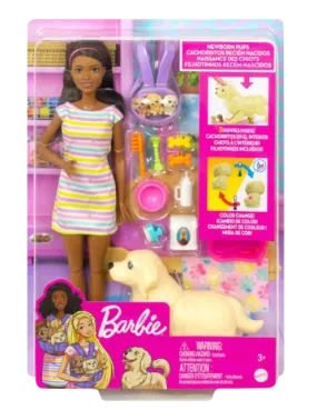 Barbie And Newborn Pups Playset With Brunette Doll