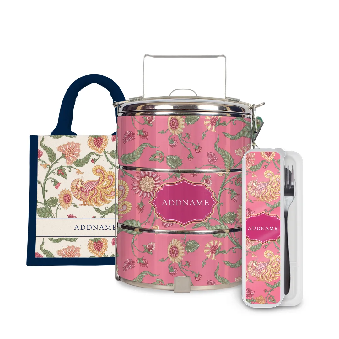 Batik Series - Cempaka Half Lining Lunch Bag, Tiffin Carrier and Cutlery Set