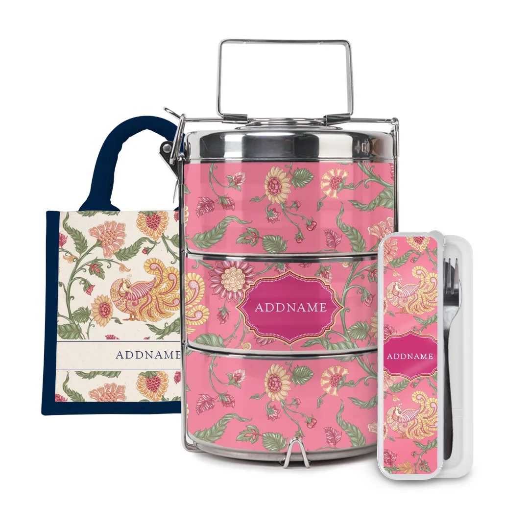 Batik Series - Cempaka Half Lining Lunch Bag, Tiffin Carrier and Cutlery Set