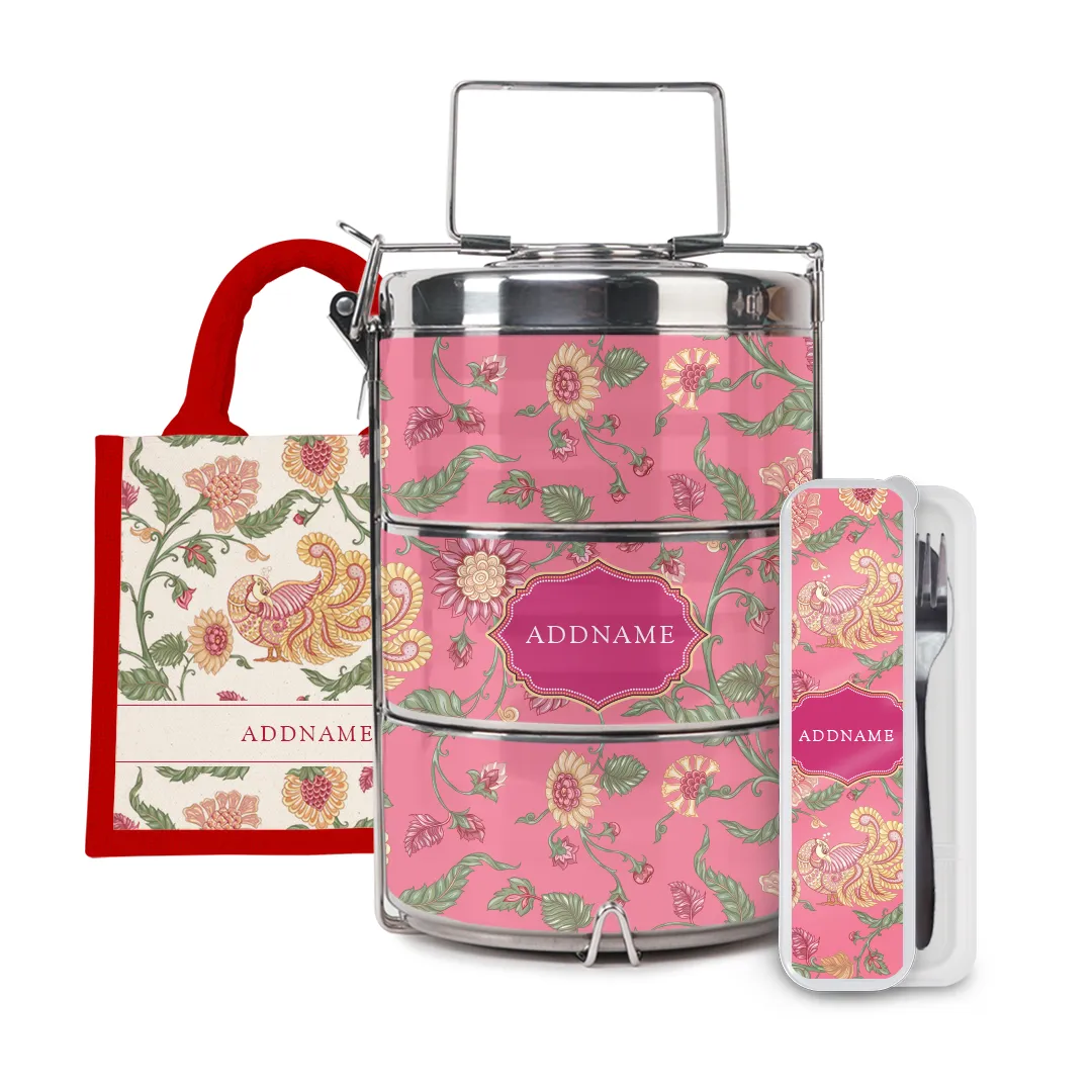 Batik Series - Cempaka Half Lining Lunch Bag, Tiffin Carrier and Cutlery Set