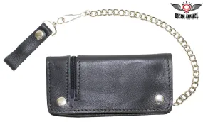 Black Leather Chain Wallet with Zipper