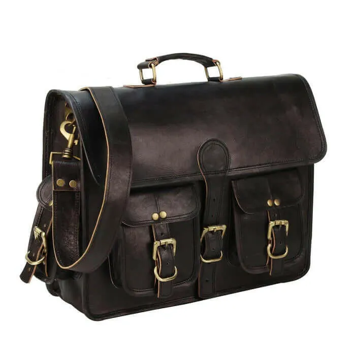 Black Leather Laptop Briefcase Large Satchel Shoulder Messenger Bag