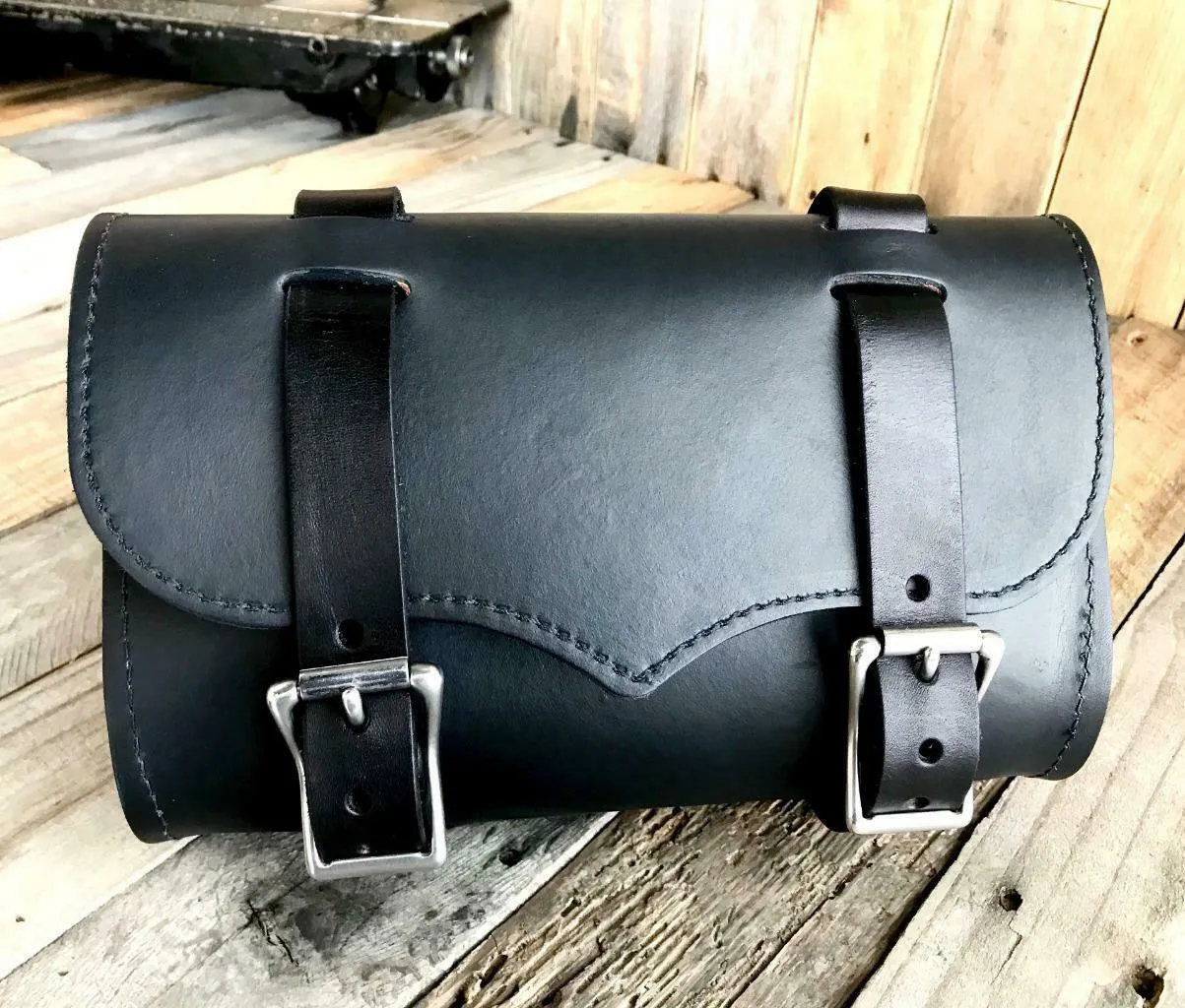 Black Leather Tool Roll Bag Saddle Harley Chopper Bobber Motorcycle Sportster