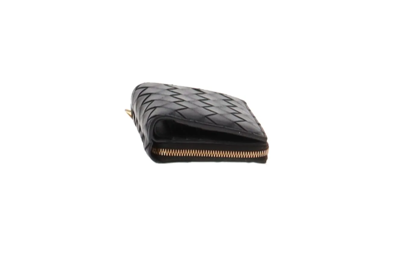 Bottega Veneta Small Intrecciato Compact Wallet Black