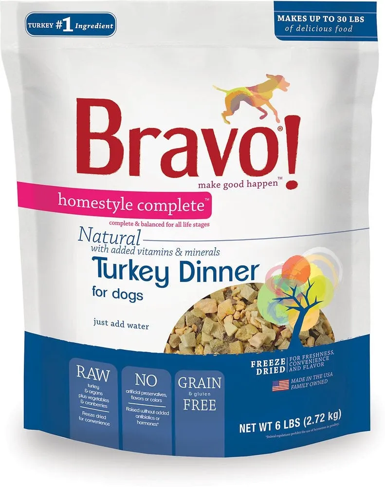 Bravo! Freeze Dried Homestyle Complete Turkey Dinner For Dogs Food