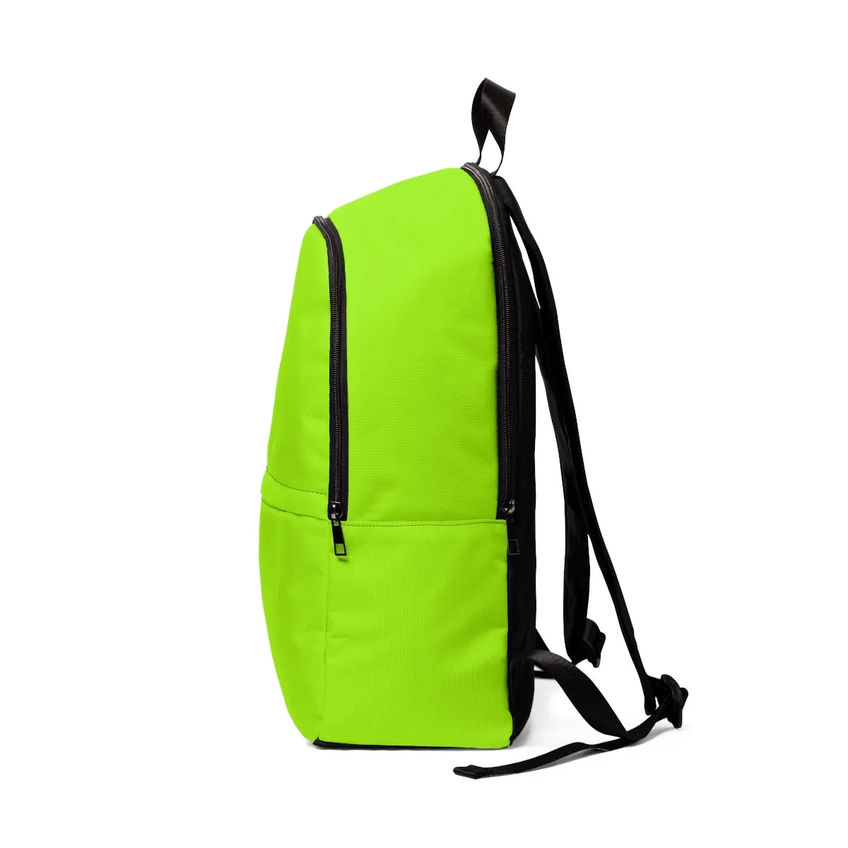 Bright Green Neon Backpack, Lime Green Solid Color Print School Bag w/ Laptop Slot