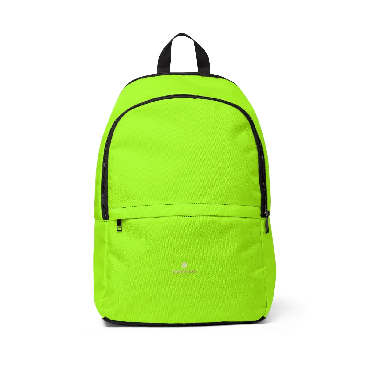 Bright Green Neon Backpack, Lime Green Solid Color Print School Bag w/ Laptop Slot