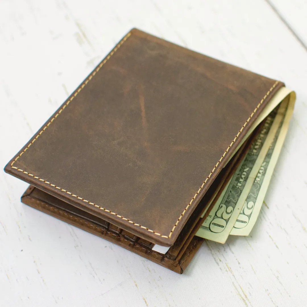 Caraway Mountain Distressed Brown Leather Belt (Stitched) & Wallet Set by Nickel Smart®