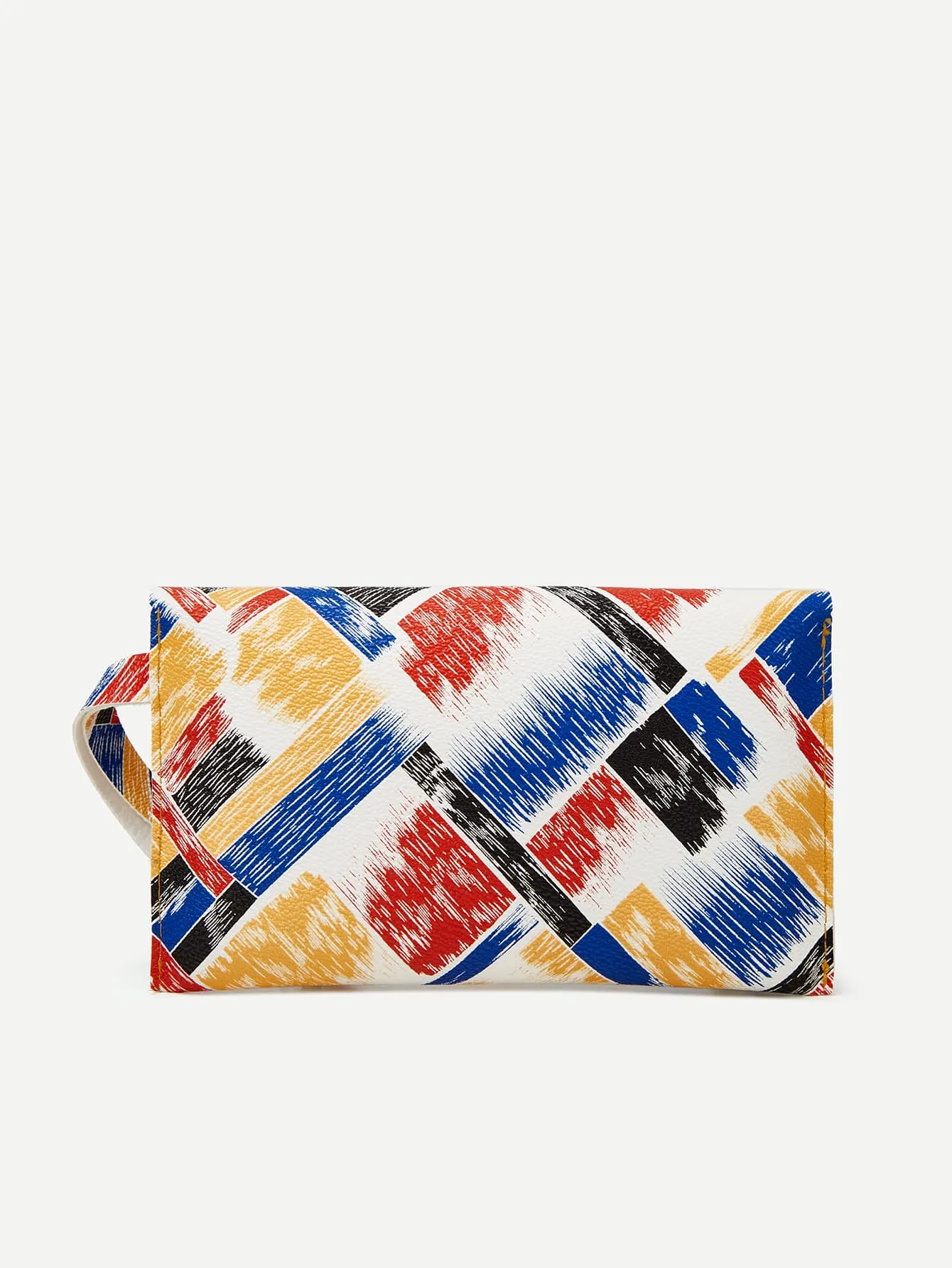 Colorblock Flap Clutch Bag With Wristlet