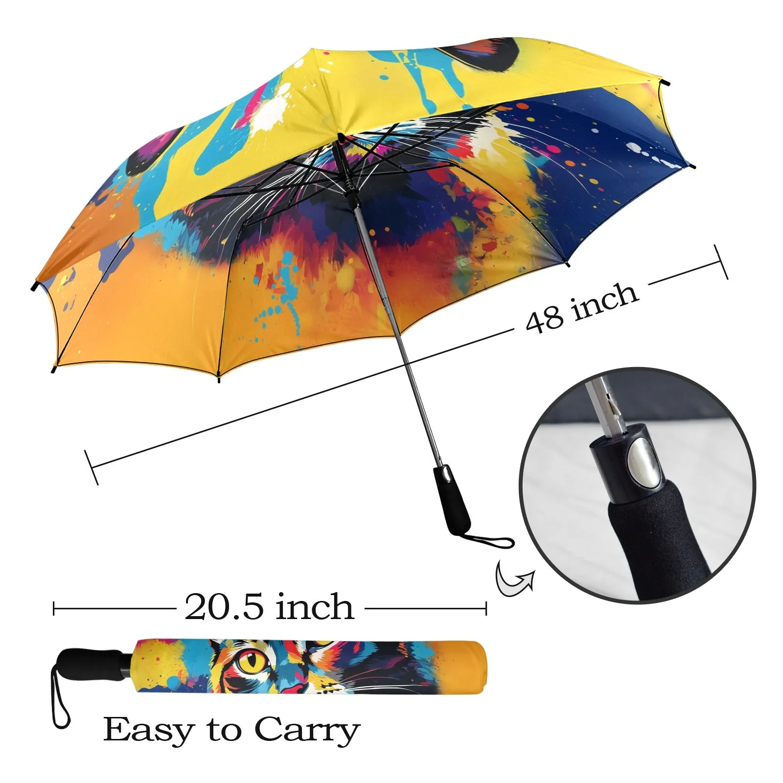 Colorful Cat Design Semi-Automatic Foldable Umbrella