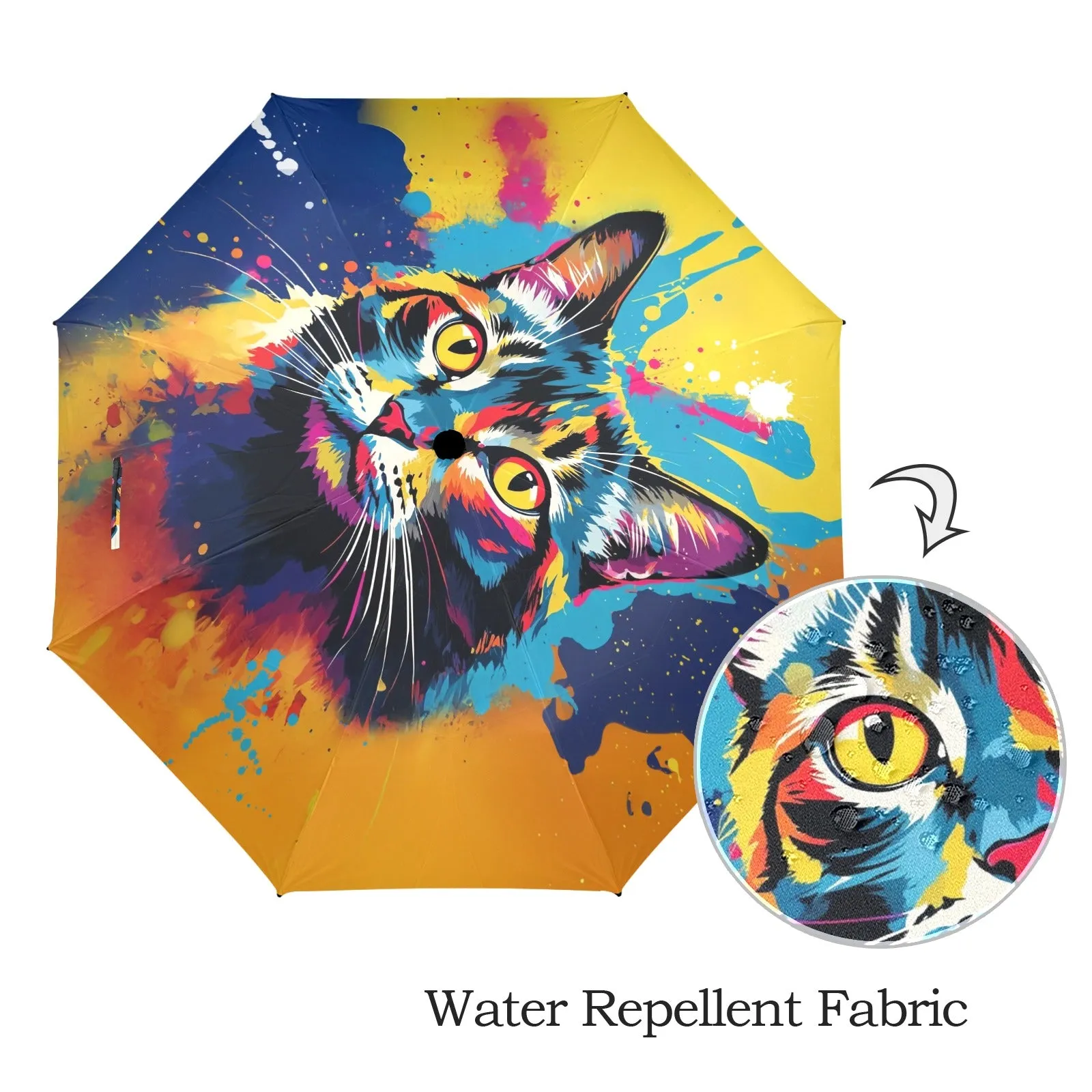 Colorful Cat Design Semi-Automatic Foldable Umbrella