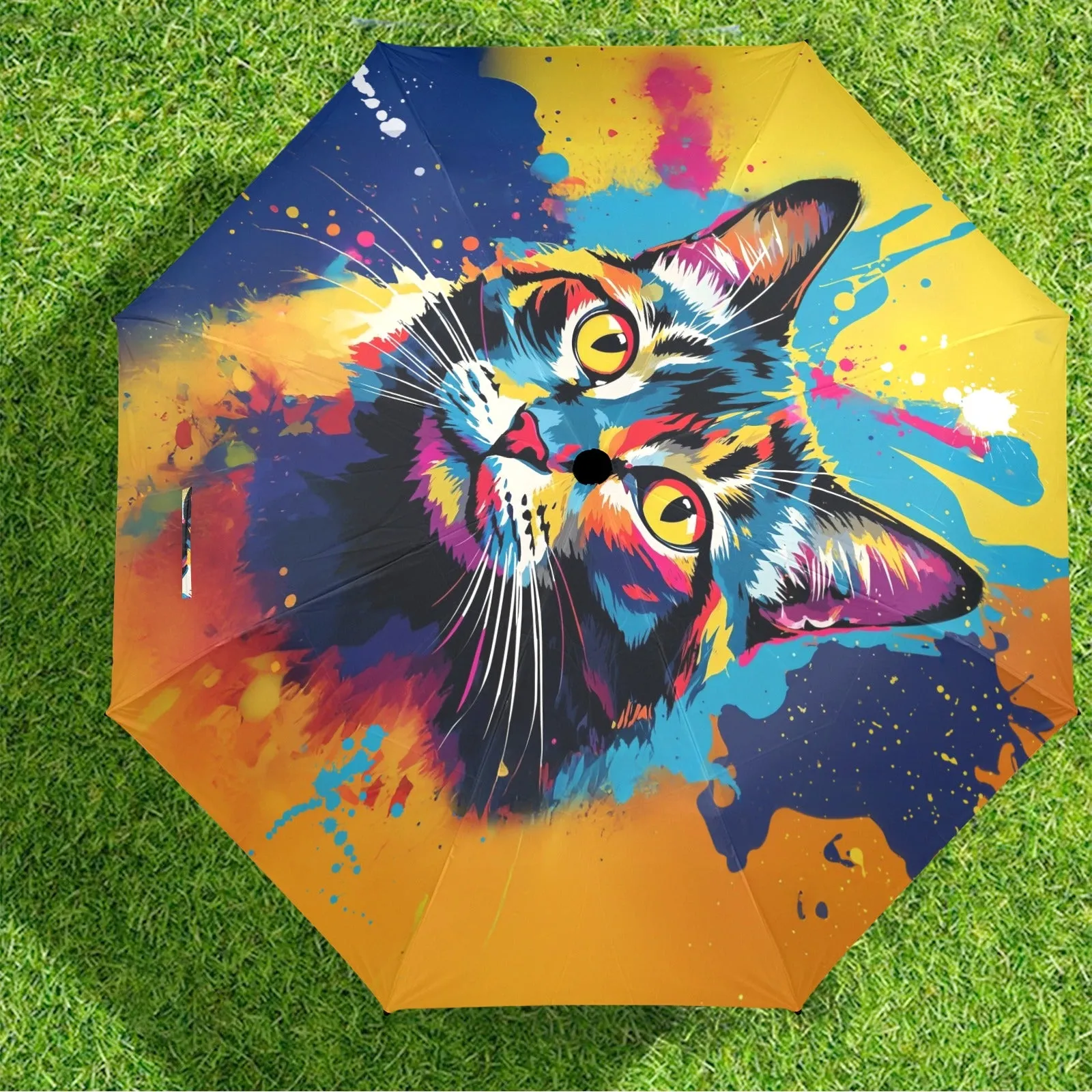 Colorful Cat Design Semi-Automatic Foldable Umbrella