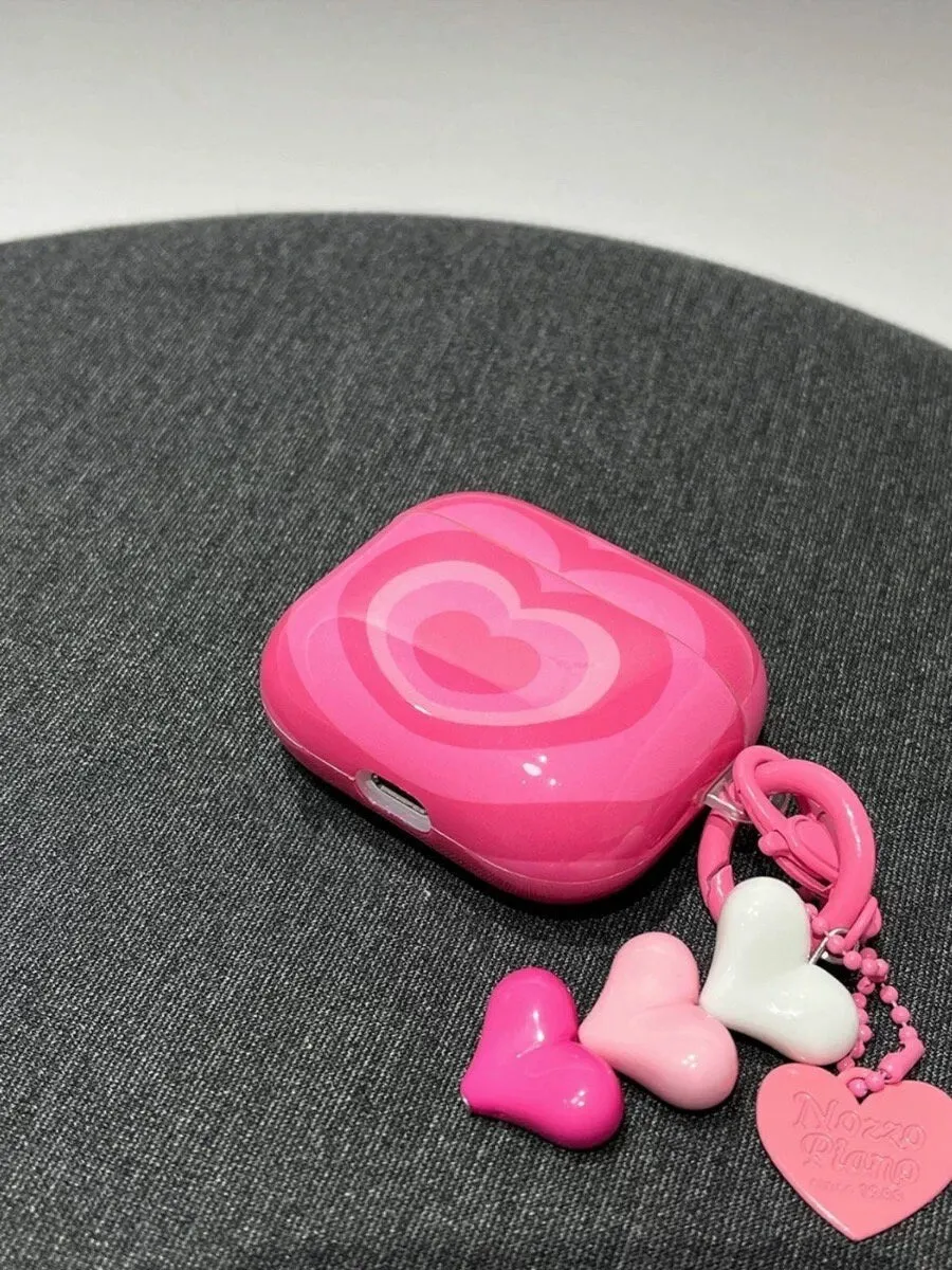 Cute Pink Glossy Heart Tunnel Design Protective Cover AirPods Case   Heart Toy Carabiner for AirPods 1 2 3 Pro 2 Generation Shockproof Case