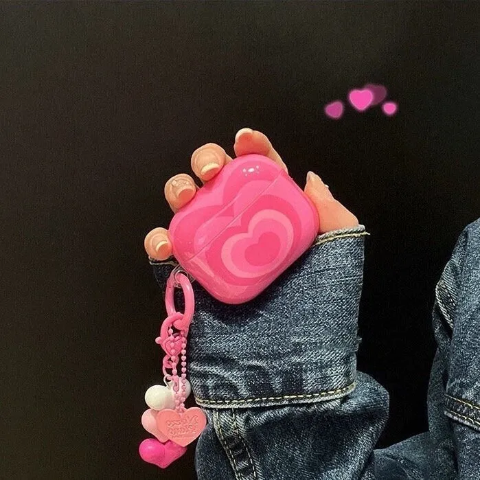 Cute Pink Glossy Heart Tunnel Design Protective Cover AirPods Case   Heart Toy Carabiner for AirPods 1 2 3 Pro 2 Generation Shockproof Case