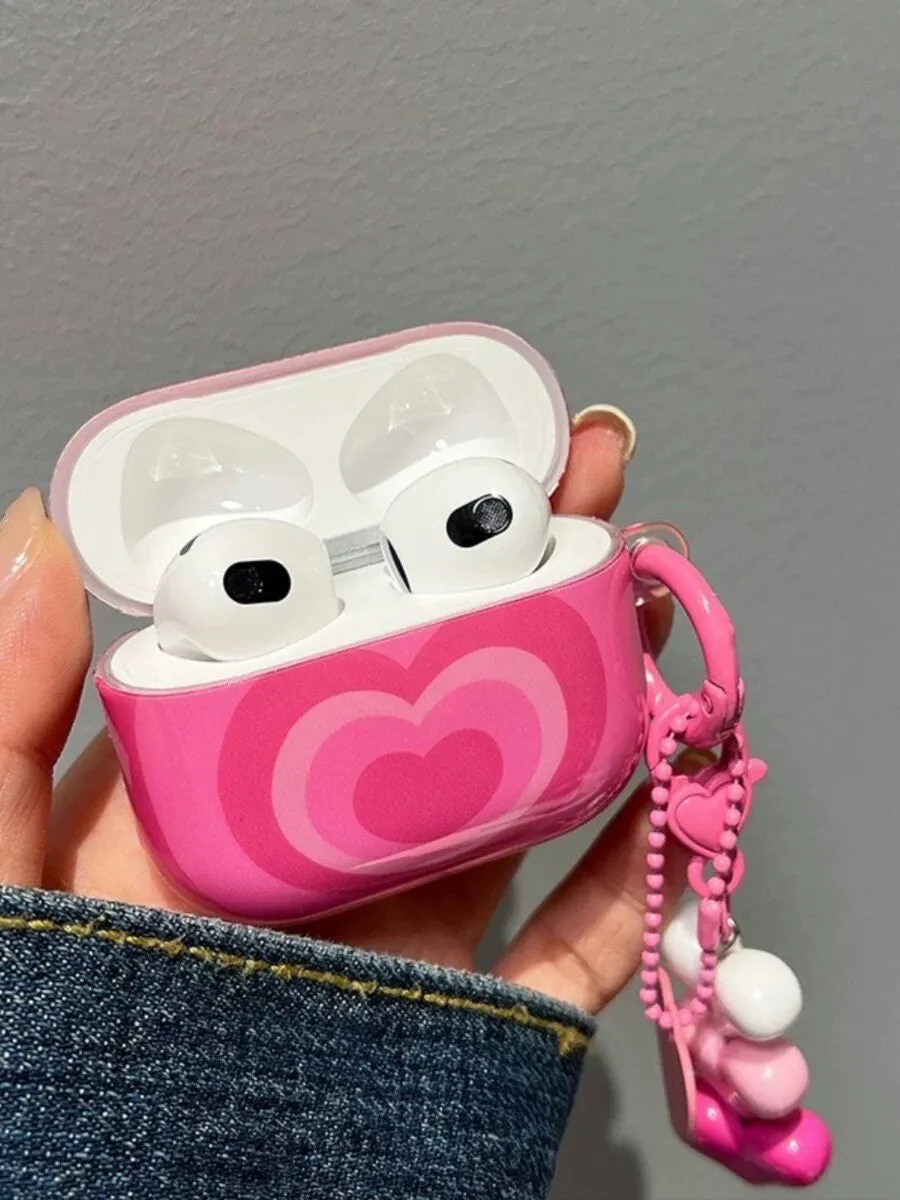 Cute Pink Glossy Heart Tunnel Design Protective Cover AirPods Case   Heart Toy Carabiner for AirPods 1 2 3 Pro 2 Generation Shockproof Case