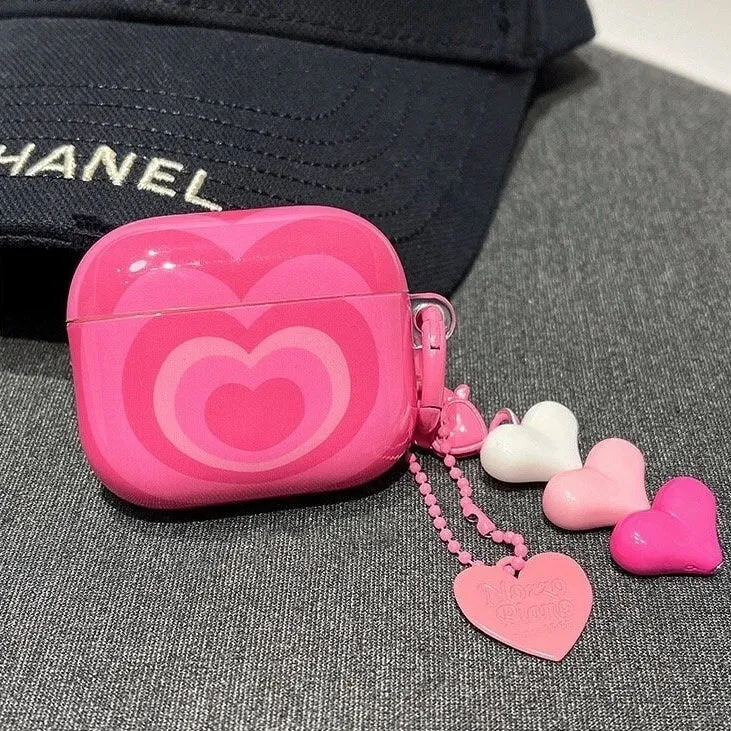 Cute Pink Glossy Heart Tunnel Design Protective Cover AirPods Case   Heart Toy Carabiner for AirPods 1 2 3 Pro 2 Generation Shockproof Case