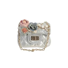 Dear Ellie Mini Metallic Handbag with Flowers - Silver