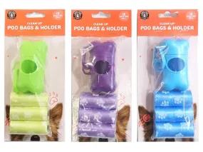 Dog Poo Bags With Holder - Set of 4 (3 Rolls x 15 Bags & Holder)