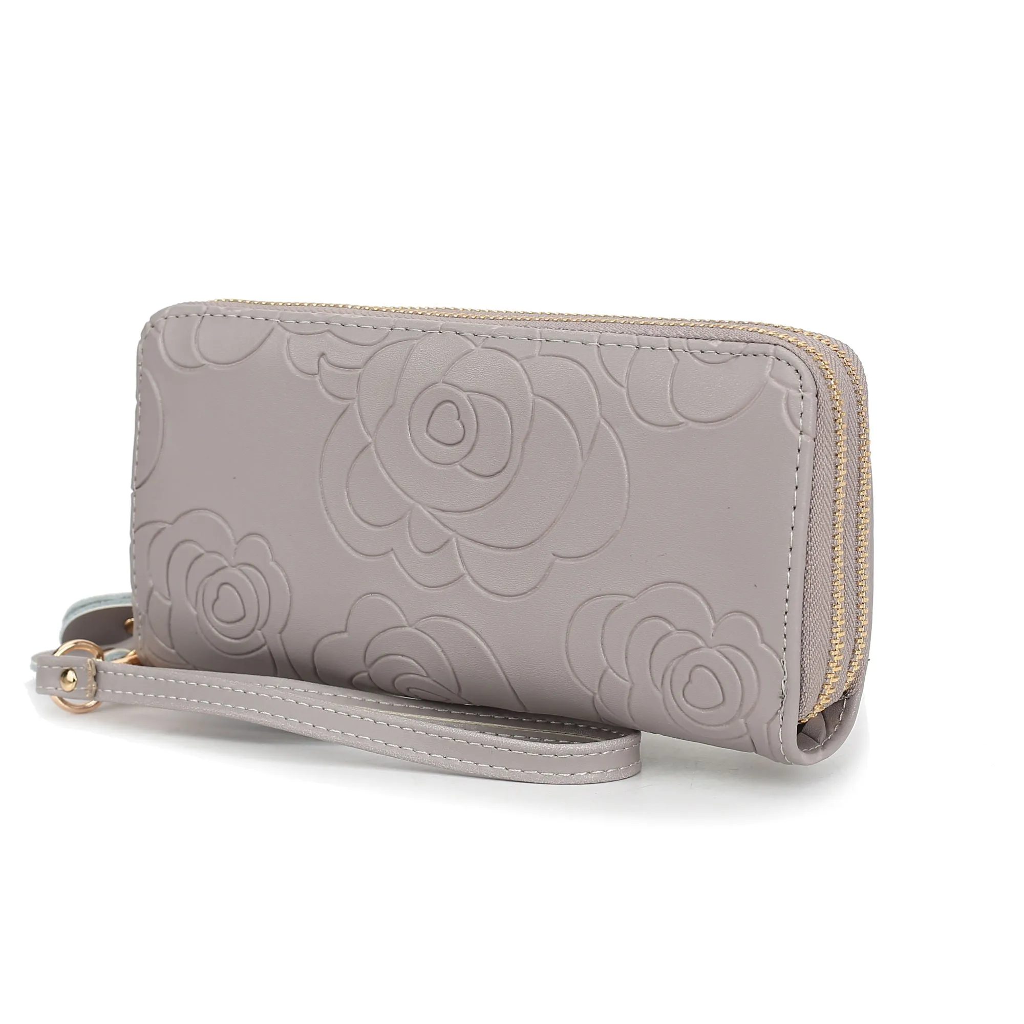 Ellie Genuine Leather Flower Embossed Women Wristlet Wallet