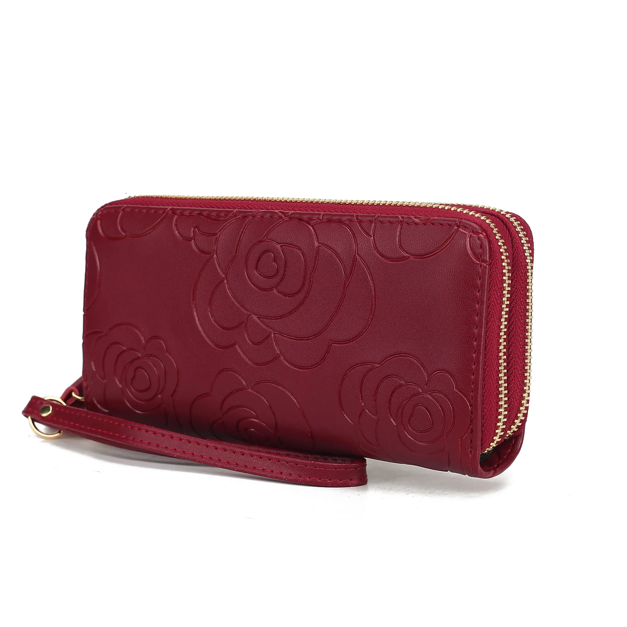 Ellie Genuine Leather Flower Embossed Women Wristlet Wallet