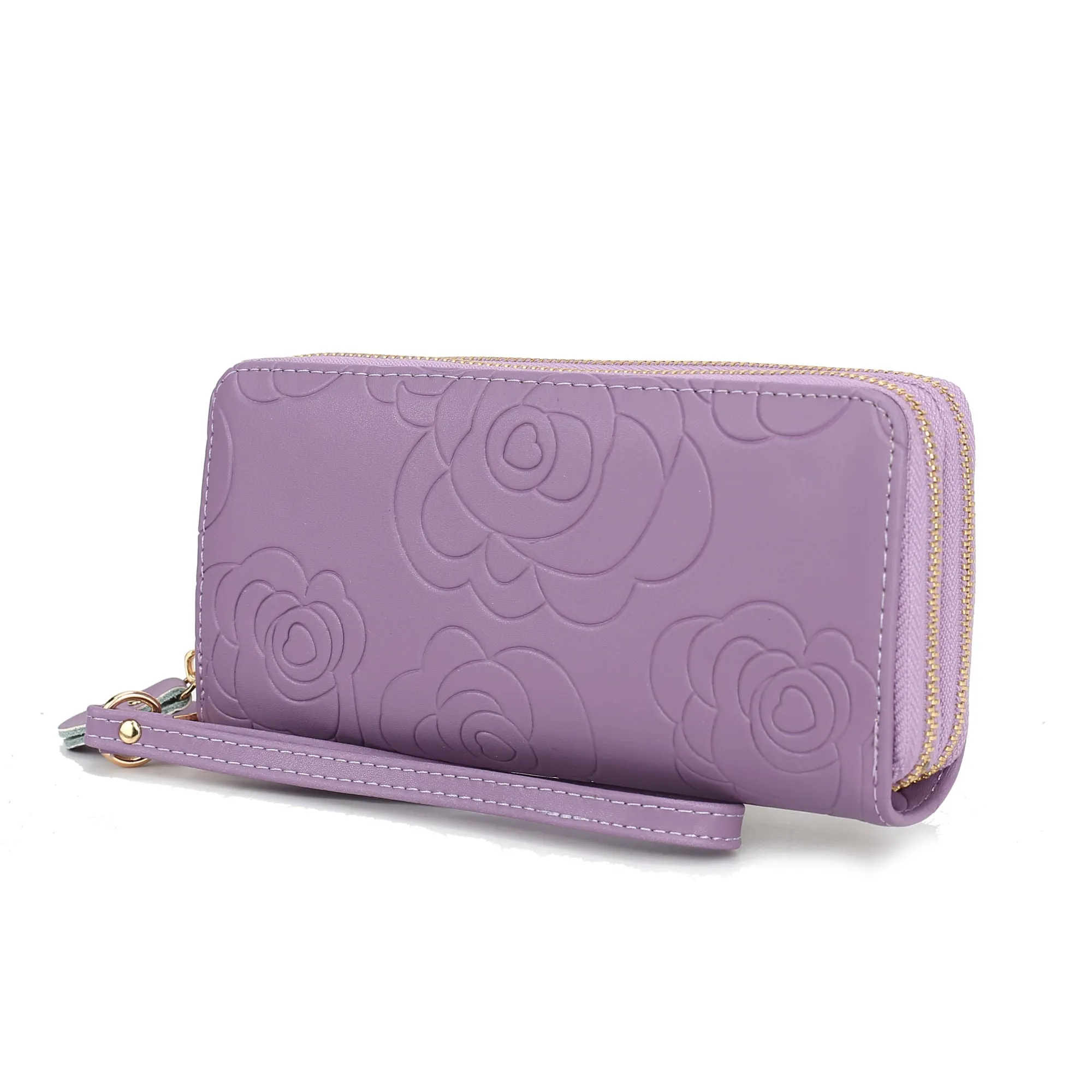 Ellie Genuine Leather Flower Embossed Women Wristlet Wallet