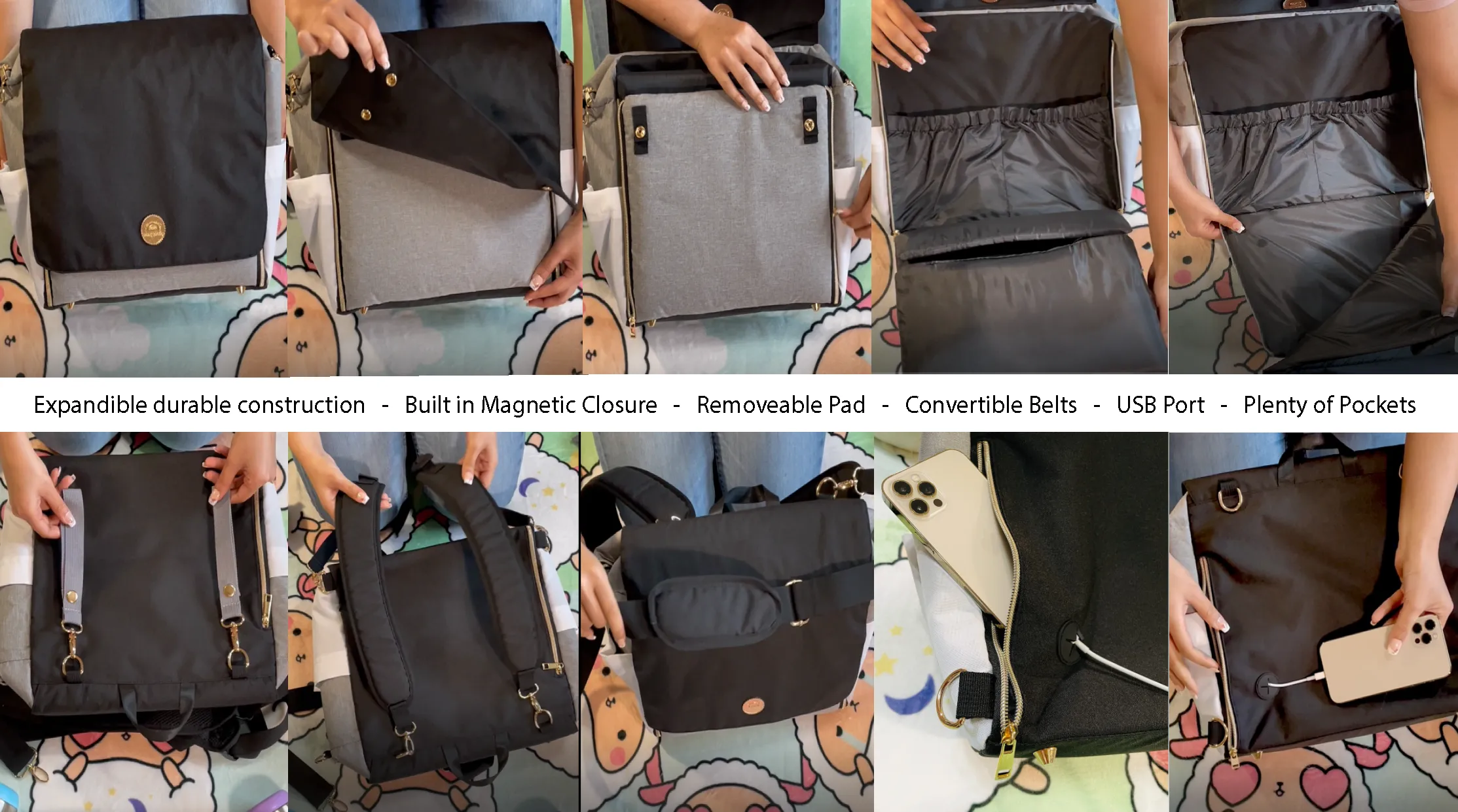 Essential Baby Lamby Diaper Bag with Changing Pad, Strap Belts, USB Pocket & more