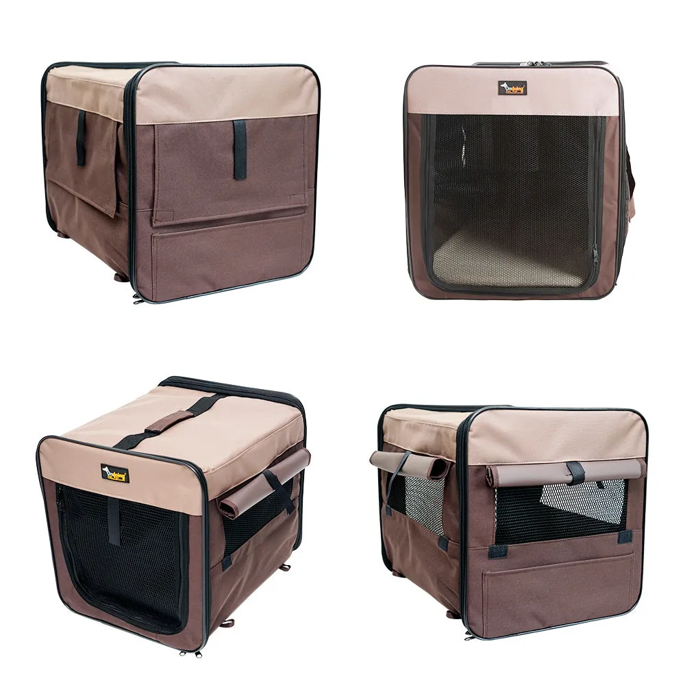 Foldable Heavy-Duty Pet Carrier Bag with Mesh Windows, Brown