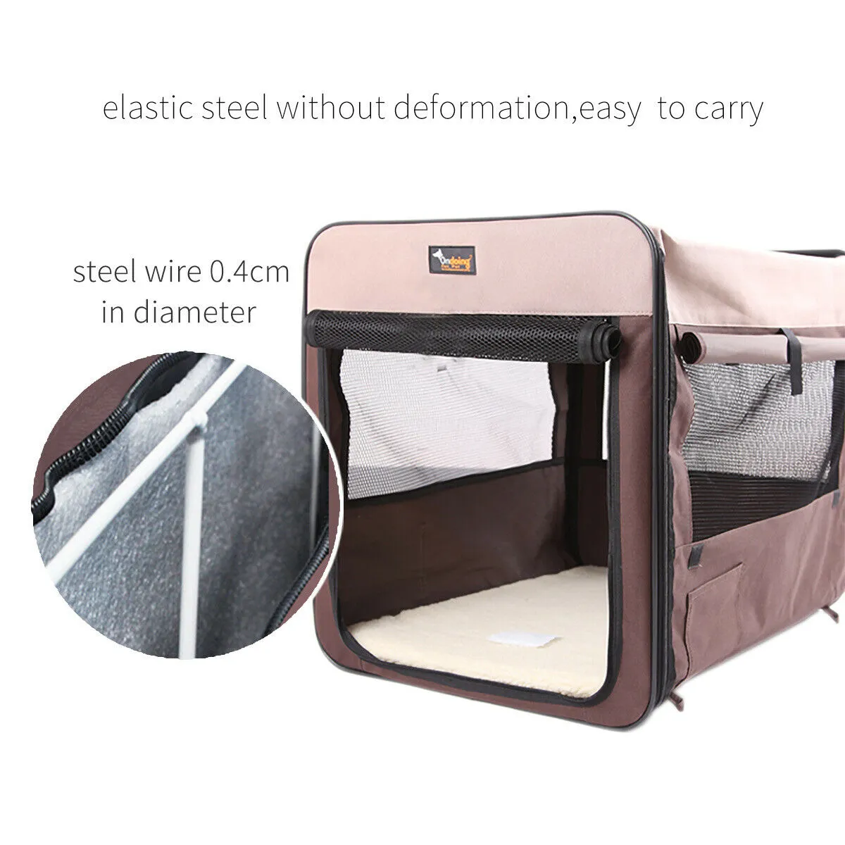 Foldable Heavy-Duty Pet Carrier Bag with Mesh Windows, Brown