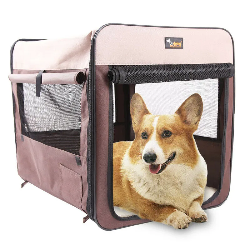 Foldable Heavy-Duty Pet Carrier Bag with Mesh Windows, Brown