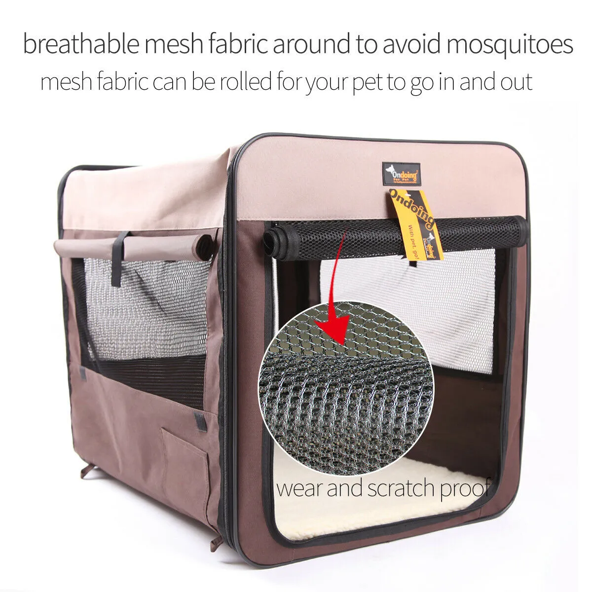 Foldable Heavy-Duty Pet Carrier Bag with Mesh Windows, Brown