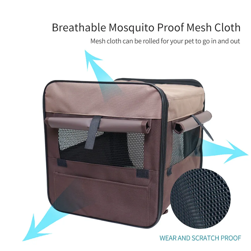 Foldable Heavy-Duty Pet Carrier Bag with Mesh Windows, Brown